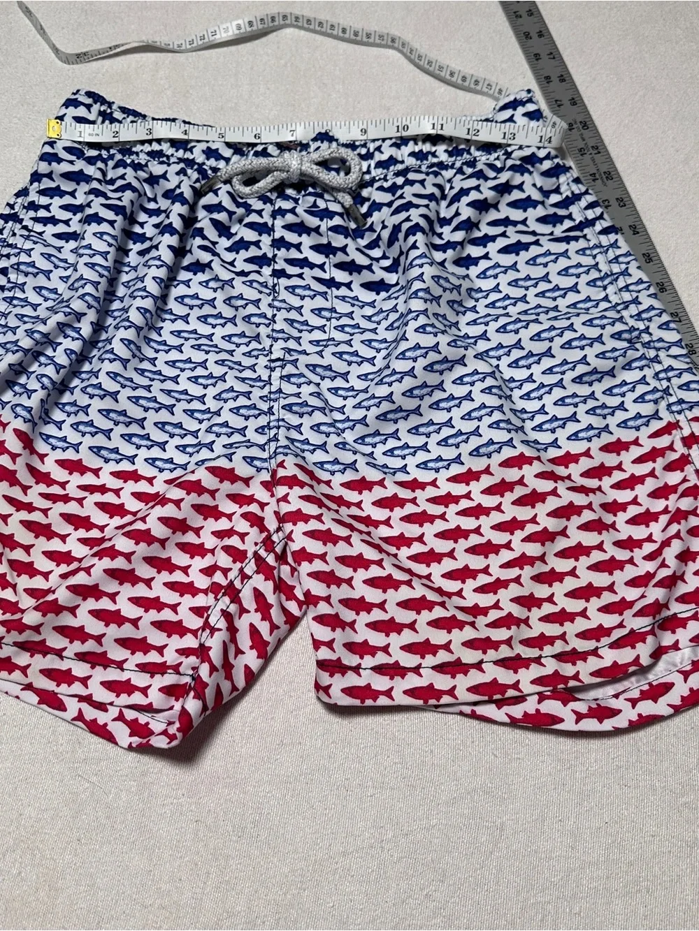 Men's Medium Shark Print Swim Trunks in Red White & Blue